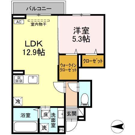 D-ROOM川北(1LDK/1階)の間取り写真