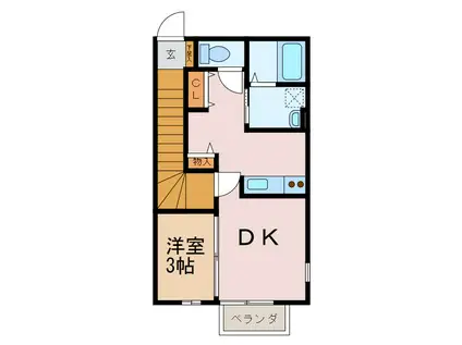 ハイドリームエルA(1DK/2階)の間取り写真