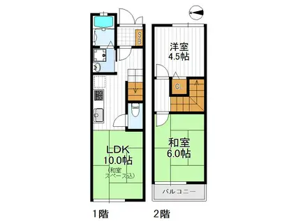 メゾン上安(2DK/3階)の間取り写真