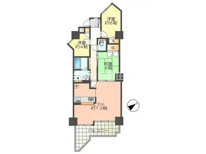 サンシティ上豊田駅南 壱番館(3LDK/8階)の間取り写真