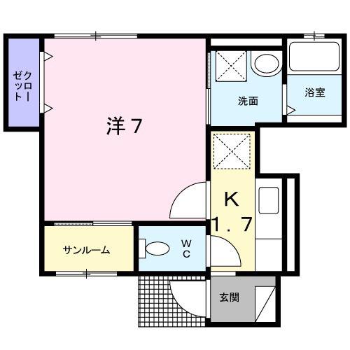 ジェルメ大喜新町(1K/2階)の間取り写真