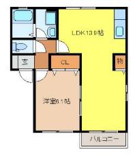 ルシエール的形(1LDK/2階)の間取り写真