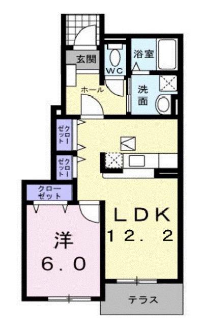 サンソーレB(1LDK/1階)の間取り写真