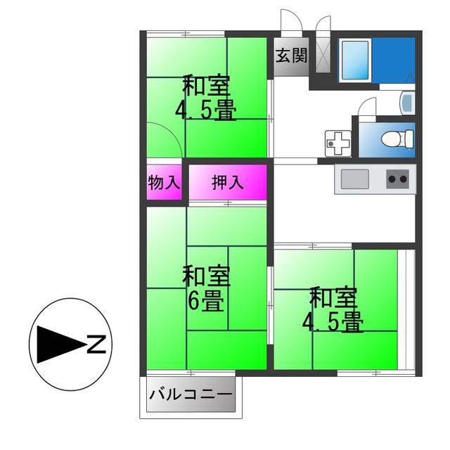ハイツ福田(3DK/2階)の間取り写真