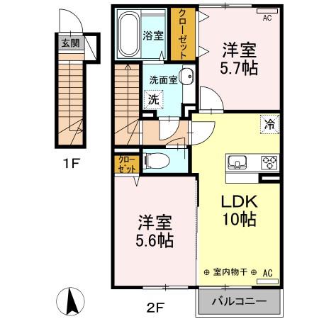 アーバンハイツ30 A棟(2LDK/2階)の間取り写真