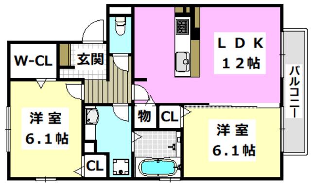 セジュール主原(2LDK/2階)の間取り写真