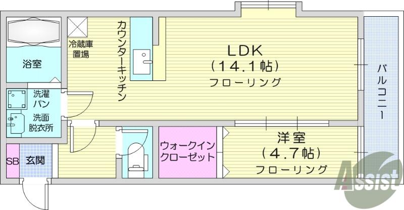 クレイドル栗生(1LDK/2階)の間取り写真