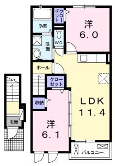 イリーデ A(2LDK/2階)の間取り写真