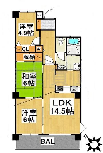 シャトレ御棚(3LDK/3階)の間取り写真