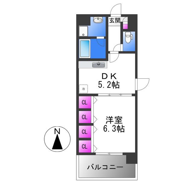 コンフォール平野(1DK/4階)の間取り写真