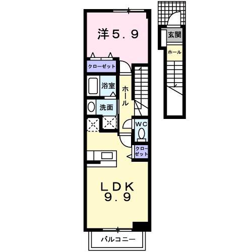 メルヴェイユメゾン(1LDK/2階)の間取り写真