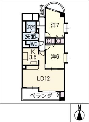 ウイステリア妙音通(2LDK/3階)の間取り写真