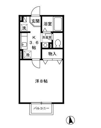 モナリエプライズ A棟(1K/2階)の間取り写真