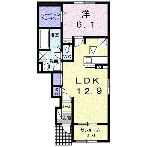 ベル オーヴVIII A(1LDK/1階)の間取り写真