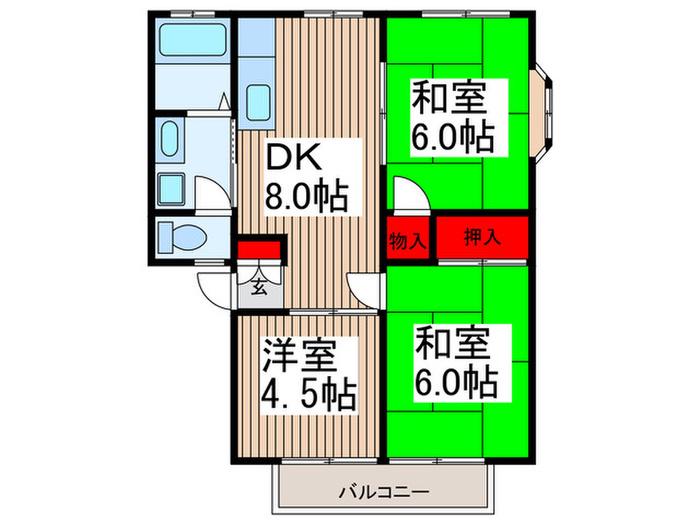 ビリジアン ロッジ(3DK/2階)の間取り写真