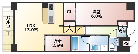 LIVECASA西宮(1SLDK/6階)の間取り写真