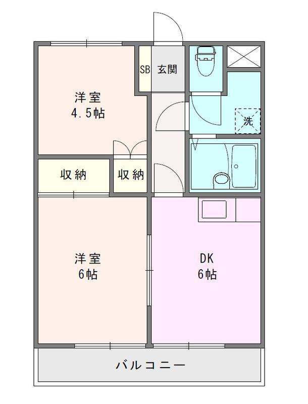 さくら都市マンション1番館(2DK/4階)の間取り写真