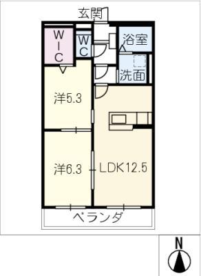 岐阜市鏡島東マンション(2LDK/1階)の間取り写真