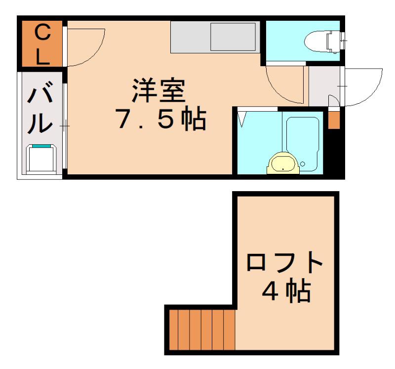ハイルーフ白木原(ワンルーム/2階)の間取り写真