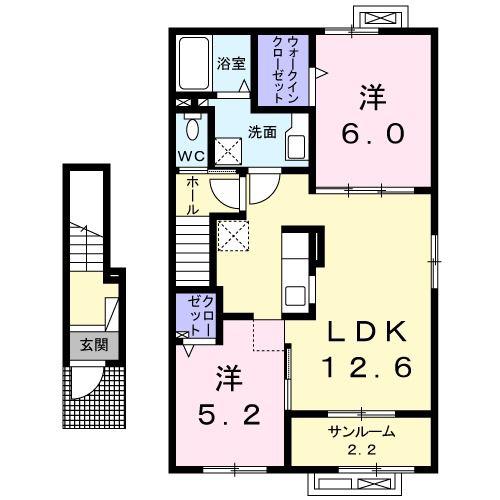 オーロモンテ.トレ(2LDK/2階)の間取り写真