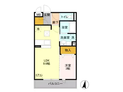 クレストコートB(1LDK/1階)の間取り写真