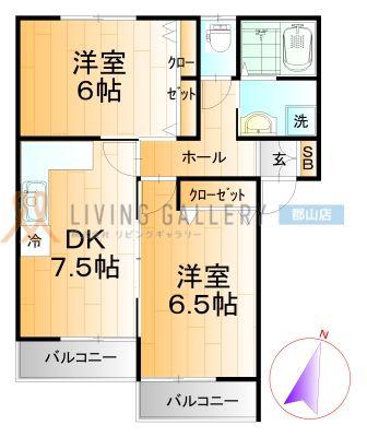 CASA FLORA II(2DK/2階)の間取り写真