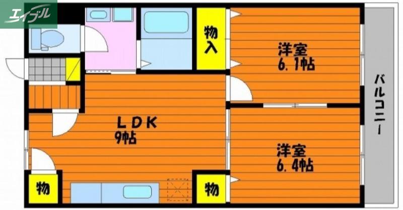 プランドールキノミ(2LDK/2階)の間取り写真