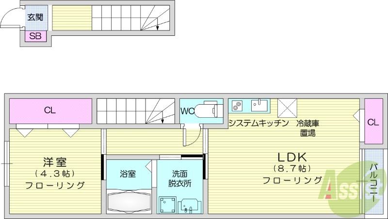 ニューポイント(1LDK/2階)の間取り写真