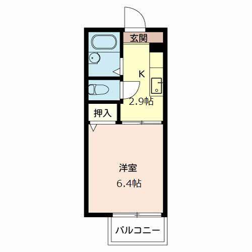 ディアス奥須磨(1K/2階)の間取り写真