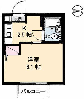 パークハイムふくい(1K/2階)の間取り写真