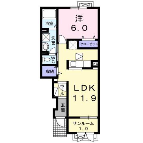 ヴィラ清瀧 D(1LDK/1階)の間取り写真
