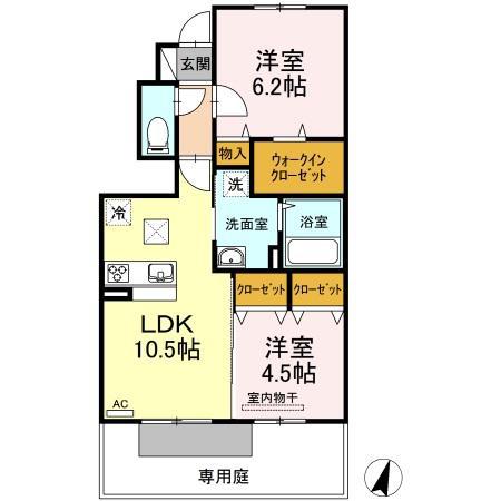 セジュール澄IIA棟(2LDK/1階)の間取り写真