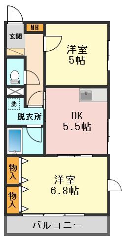 パロ金町(2DK/2階)の間取り写真