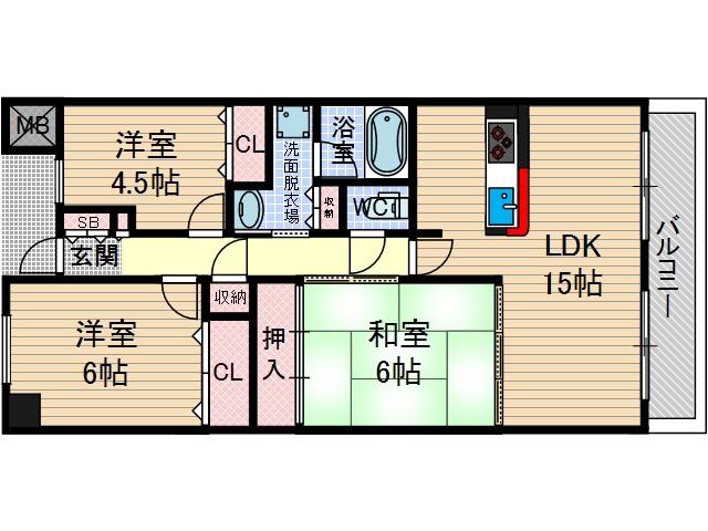 KDXレジデンス茨木2(3LDK/2階)の間取り写真