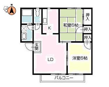 フレグランス名東B(2LDK/2階)の間取り写真