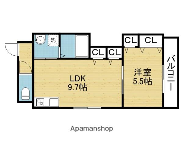 インテンス小路東(1LDK/3階)の間取り写真