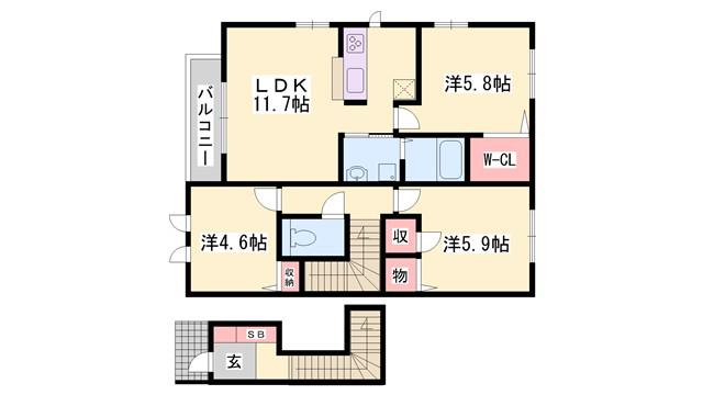シャーメゾン南町ノ坪D(3LDK/2階)の間取り写真
