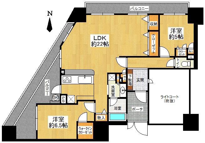 コスモ唐人町パークビュー(2LDK/8階)の間取り写真