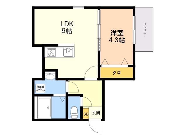 メゾンボア・周船寺(1LDK/2階)の間取り写真