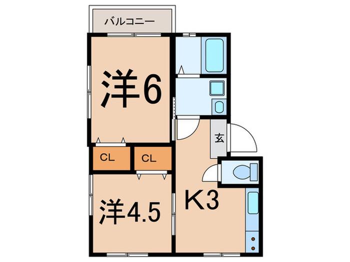 Kメゾン2(2K/2階)の間取り写真