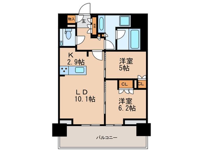 プラウドタワー名古屋丸の内(2LDK/7階)の間取り写真