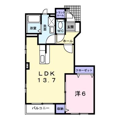クリオージュ2号棟(1LDK/1階)の間取り写真