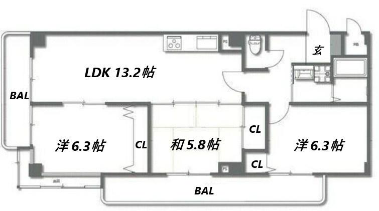 パレロワイヤル武庫之荘(3LDK/4階)の間取り写真