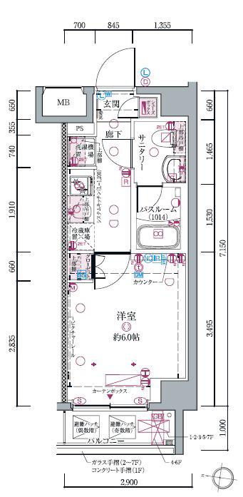 HYS新小岩(1K/6階)の間取り写真
