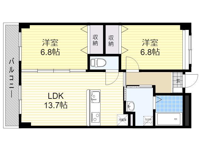 紺屋スカイマンション 壱番館(2LDK/8階)の間取り写真