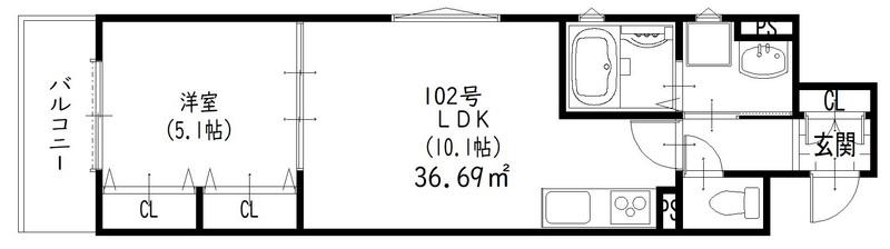 ラモーナ福町(1LDK/1階)の間取り写真