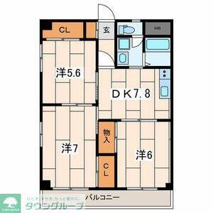 ペアパークII(3DK/4階)の間取り写真