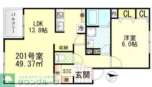 ヴィラージュ戸塚Ⅰ(1LDK/2階)の間取り写真