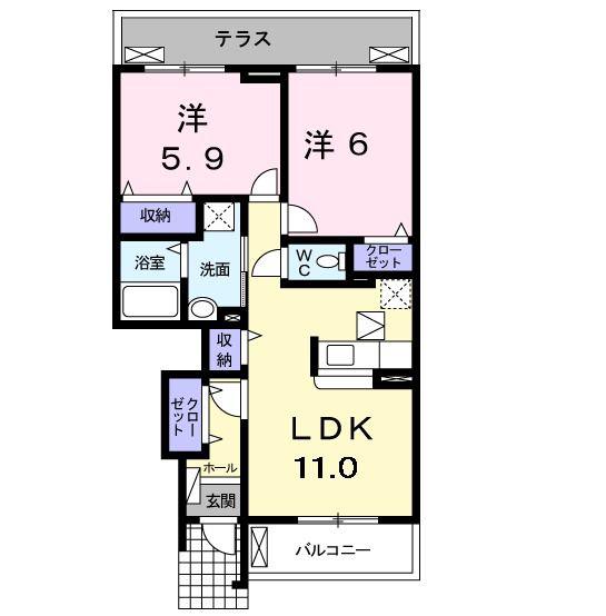 プラシードセレノD(2LDK/1階)の間取り写真
