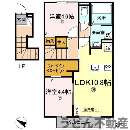ノース SHORE A(2LDK/2階)の間取り写真